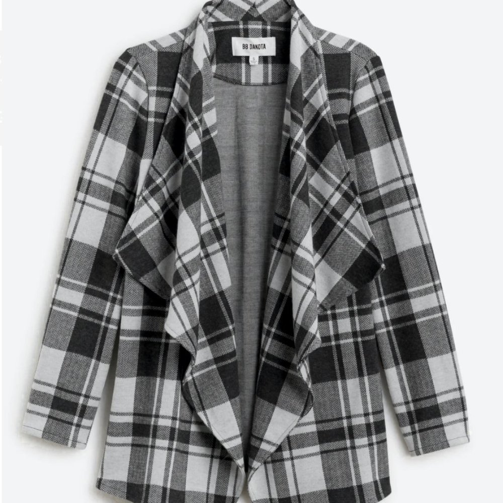 London Plaid Open Drape Knit Jacket - BB DAKOTA X STEVE MADDEN - Size Small
